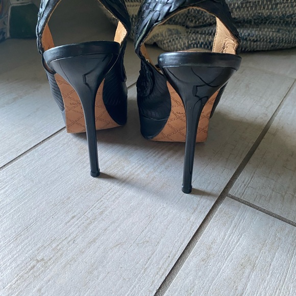 L.A.M.B. Slingback, open toe, leather stiletto size 7M black 6” heels 1” platfor - Picture 8 of 11